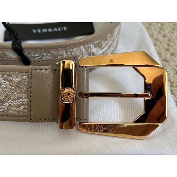 138. Versace Medusa Heritage Barocco Jacquard Logo Buckle Leather Belt main image 11